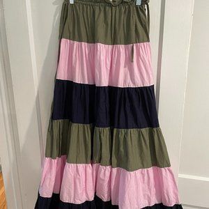 Hutch Size Small Green, Pink and Navy Block Striped Maxi Skirt
